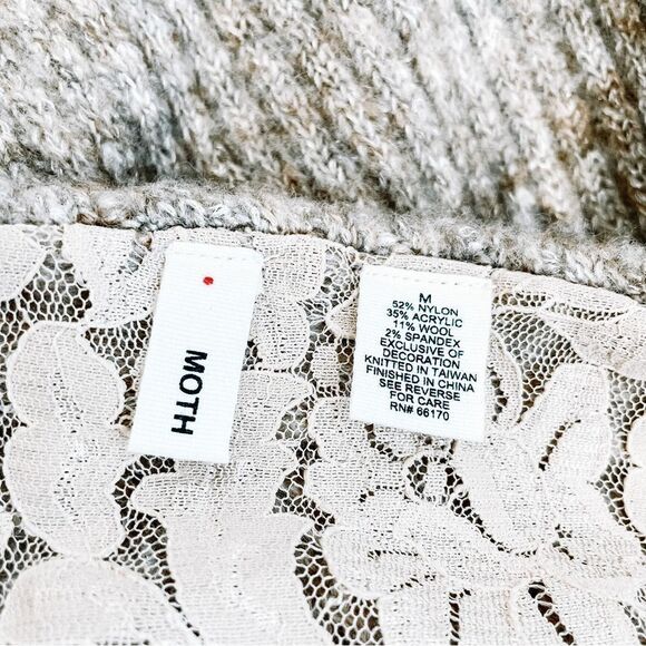 Moth Anthropologie Wool Button Front Long Sleeve Sweater Jacket Lace Trim Sz M - Picture 6 of 7